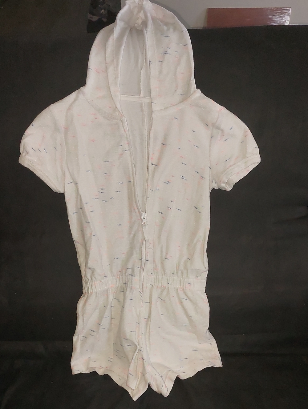 wonder nation White Hooded Swimsuit Romper with Multicolor Speckles